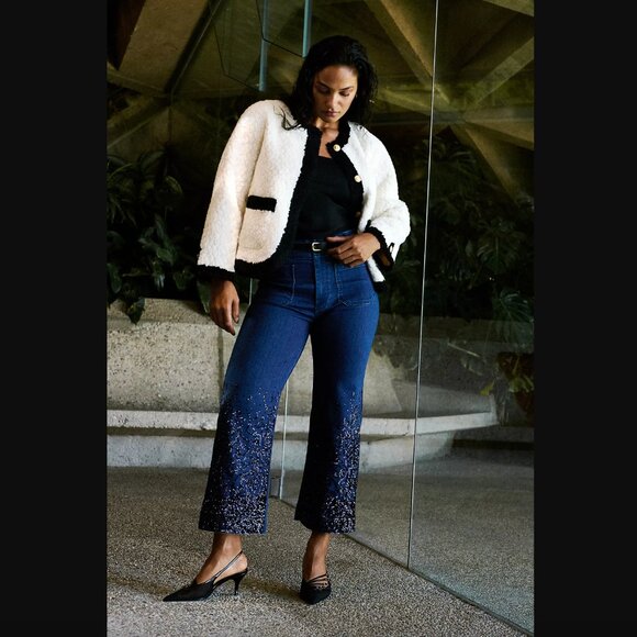 ANTHROPOLOGIE Cropped High-Rise Wide-Leg Jeans by Maeve: Sequin Sparkle Edition - Picture 5 of 6